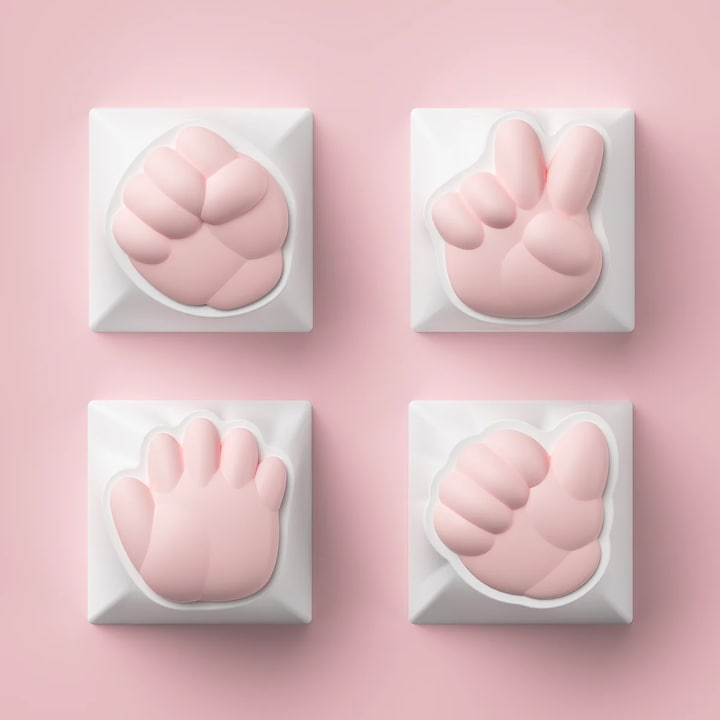 Keycaps Artisan AKKO Rock, Paper, Scissors and Praise (4 buc)